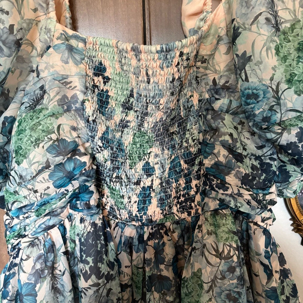Anthropologie Let Me Be Flo Ruched Mini Dress Plus Size 3X Floral Puff Sleeve - Picture 13 of 15